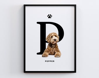Niestandardowy wydruk portretu zwierzaka, spersonalizowany plakat z inicjałem, prezent z portretem zwierzaka, prezent na pamiątkę zwierzaka, niestandardowa sztuka imienia zwierzaka, pobieranie cyfrowe