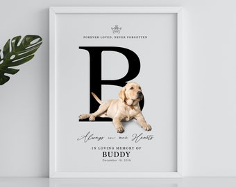 Spersonalizowany wydruk portretu pamiątkowego dla zwierząt, portret kota i psa, plakat z niestandardowym pierwszym listem, kondolencje po stracie zwierzaka, w kochającej pamięci
