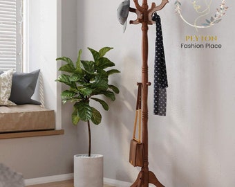 Coat Rack Free Standing with 11 Hooks | Wooden Hall Tree Coat Hat Tree Coat Holder with Solid Rubberwood Base for Coat