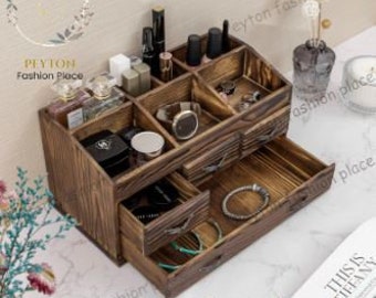 Rustic Wood Vanity Organizer | Cosmetic Organizer| Cosmetic storage box