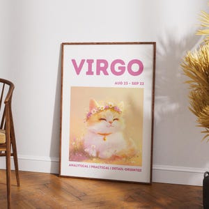 Virgo Zodiac Star Sign Print | Cat Astrology Poster | Virgo Zodiac Sign Wall Art Printable | Astrology Print | Virgo Gifts