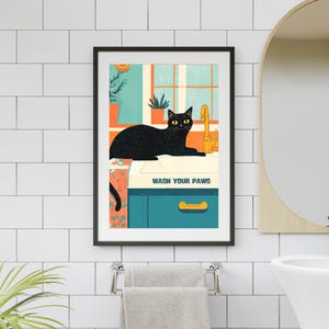 Wash Your Paws | Cat Poster | Cute Cat Poster | Cat Wall Art | Cute Cat Print | Bathroom Decor | Printable Wall Art | Poster for Bathroom