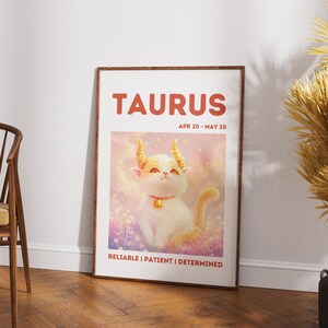 Taurus Zodiac Star Sign Print | Cat Astrology Poster | Taurus Zodiac Sign Wall Art Printable | Astrology Print | Taurus Gift
