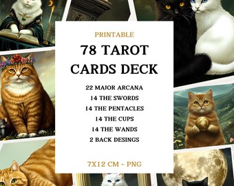 Baraja de Tarot del Gato de 78 Cartas: Ilustraciones Felinas y Enigmáticas (Descarga Digital)
