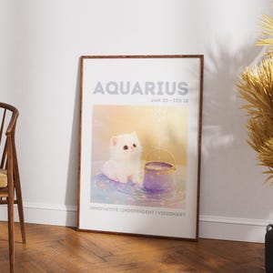 Aquarius Zodiac Star Sign Print | Cat Astrology Poster | Aquarius Zodiac Sign Wall Art Printable | Astrology Print | Aquarius Gifts