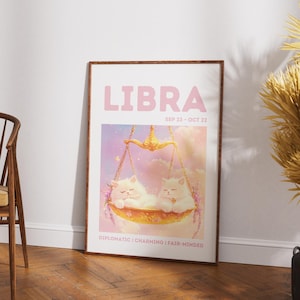 Libra Zodiac Star Sign Print | Cat Astrology Poster | Libra Zodiac Sign Wall Art Printable | Astrology Print | Libra Gifts