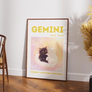 Gemini Zodiac Star Sign Print | Cat Astrology Poster | Gemini Zodiac Sign Wall Art Printable | Astrology Print | Gemini Gift