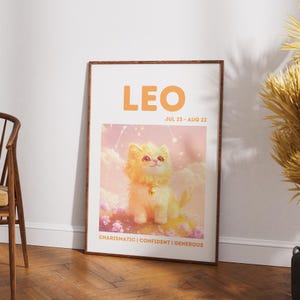 Leo Zodiac Star Sign Print | Cat Astrology Poster | Leo Zodiac Sign Wall Art Printable | Astrology Print | Leo Gifts
