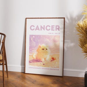 Cancer Zodiac Star Sign Print | Cat Astrology Poster | Cancer Zodiac Sign Wall Art Printable | Astrology Print