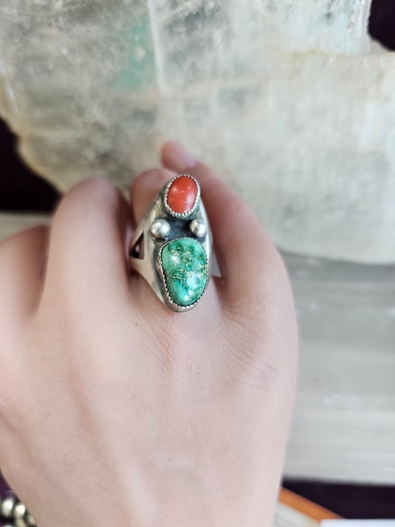 Old Pawn Turquoise and Coral ring