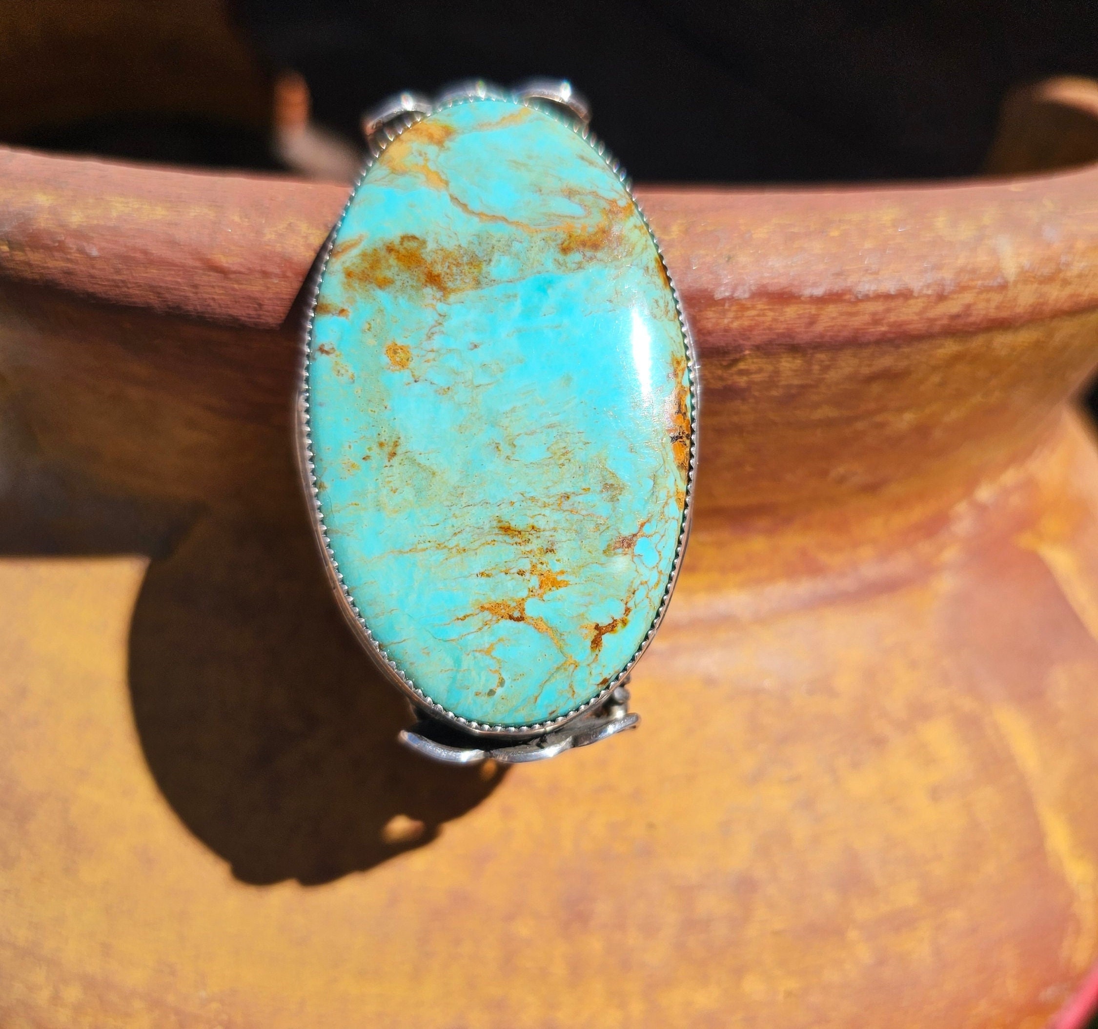 Very Rare Vintage 1981 Native American Navajo #8 Turquoise Sterling Silver Inlay Bracelet Very Rare Vintage 1981 Native American Navajo #8 Turquoise Sterling Silver Inlay Bracelet
