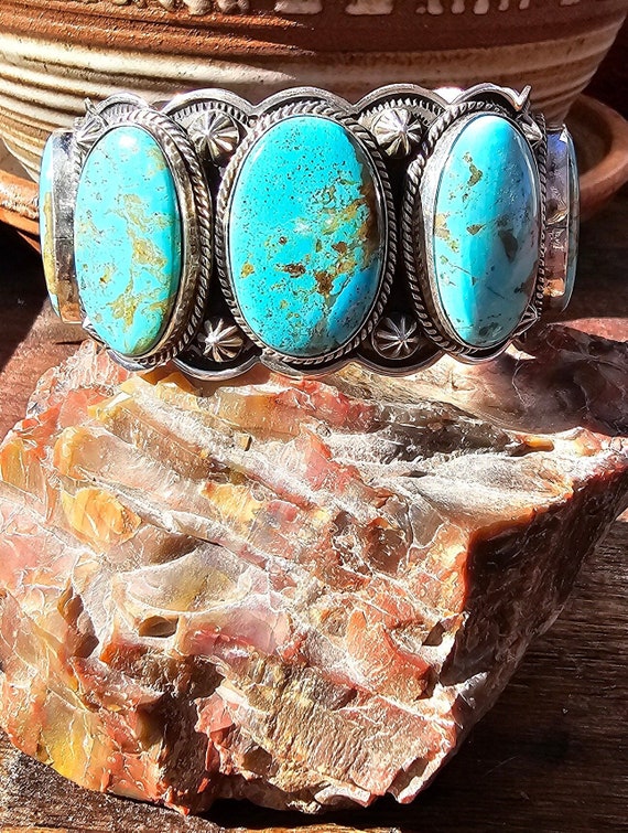 AWESOME turquoise cuff by Navajo Silversmith Delbe