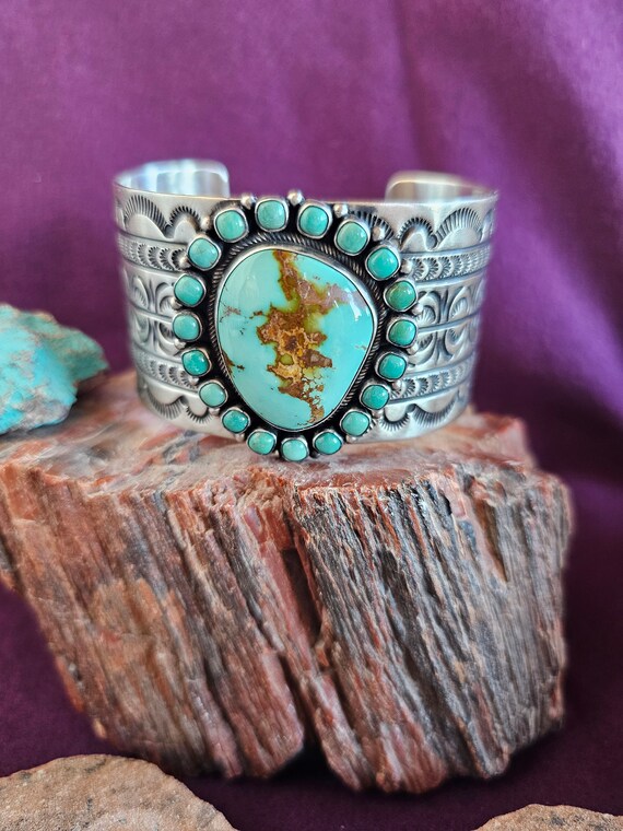Incredible Turquoise and Sterling heavily stamped 