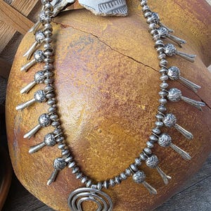 VINTAGE ALL SILVER Squash Blossom with Stamped Blossoms