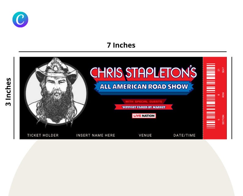 5 X Custom Chris Stapleton Tour Ticket Template Personalized, Editable