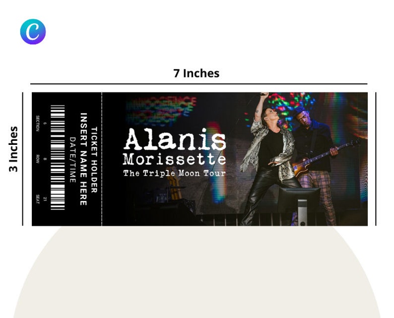 5 X Custom Alanis Morissette Tour Ticket Template Personalized, Editable & Printable Canva