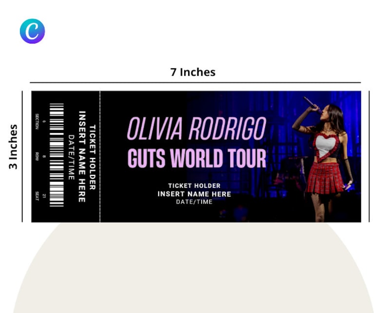 5 X Custom Olivia Rodrigo Guts Tour Ticket Template Personalized, Editable & Printable Canva