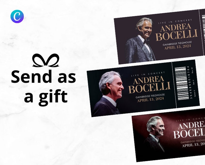 5 X Andrea Bocelli Live in Concert Ticket Template Personalized