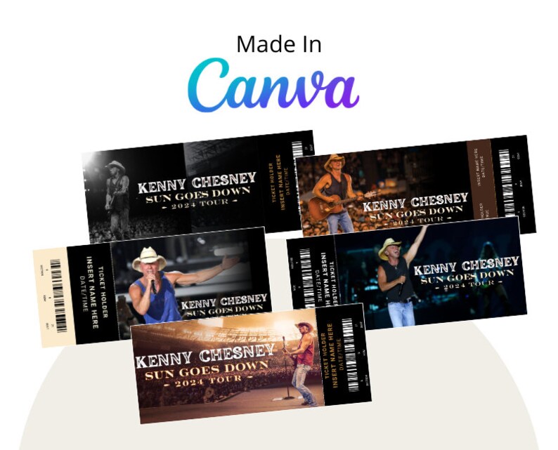 5 X Custom Kenny Chesney Tour Ticket Template Personalized, Editable