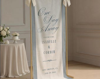 Répétition dîner panneau de bienvenue, la veille du mariage répétition lin personnalisé bannière de fête tissu panneau de bienvenue photo de toile de fond à rayures