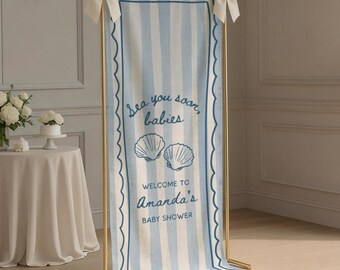 Sea you Soon Babies Twin Baby Shower Welcome Sign, Custom Fabric Personalized Baby Shower Sign, Backdrop Welcome Sign for Baby Shower Decor