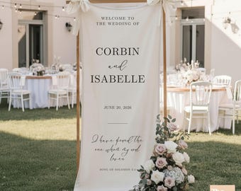 Bible Verse Linen Wedding Welcome Sign, Fabric Wedding Banner, Custom Linen Wedding Sign, Outdoor Ceremony Decor, Christian Entrance Sign