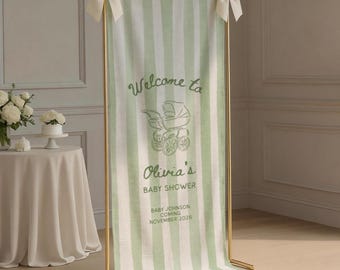 Stripe Linen Baby Shower Banner, Custom Fabric Baby Shower Welcome Sign, Personalized Baby Shower Welcome Sign Shower Decor Photo Backdrop