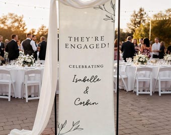 Custom Linen Engagement Party Banner Fabric Welcome Party Sign Photo Booth Backdrop Just Engaged Party Decorations Engaged Couple Banner