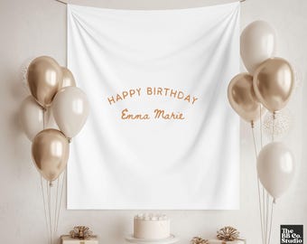 Personalized Birthday Banner, Custom Name Birthday Backdrop, Fabric Birthday Sign, Milestone Party Decor, Simple Birthday Tapestry