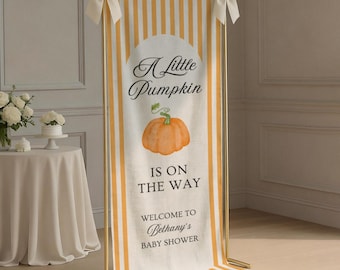 A Little Pumpkin Baby Shower Welcome Sign,  Custom Linen Fabric Personalized Baby Shower Banner, Fall Baby Shower Decor Photo Backdrop