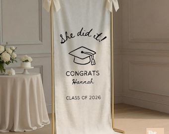 Personalized Graduation Party Sign, Custom Congrats Grad Fabric Banner Class of 2026 Graduation Party Decor Grad Welcome Sign Photo Backdrop