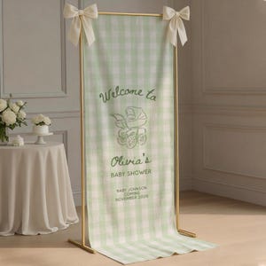 Gingham Linen Baby Shower Banner, Custom Fabric Baby Shower Welcome Sign, Personalized Baby Shower Welcome Sign Shower Decor Photo Backdrop