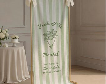 Fresh Off the Market Custom Linen Bridal Shower Welcome Sign, Fabric Engagement Banner, Bachelorette Party Decor, Floral Outdoor Photo Sign