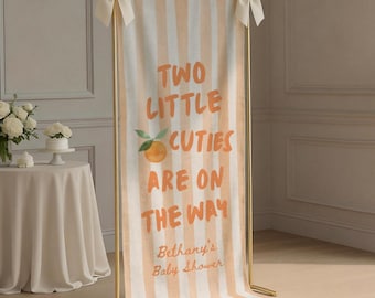 Two Little Cuties Twin Baby Shower Welcome Sign, Custom Fabric Personalized Baby Shower Sign, Backdrop Welcome Sign for Baby Shower Decor