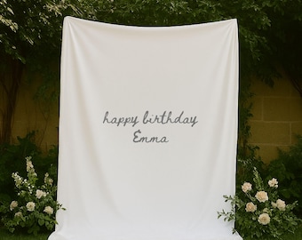 Personalized Birthday Banner, Custom Name Birthday Backdrop, Fabric Birthday Sign, Milestone Party Decor, Simple Birthday Tapestry