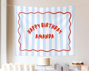 Personalized Birthday Banner, Custom Name Birthday Backdrop, Fabric Birthday Sign, Milestone Party Decor, Simple Birthday Tapestry