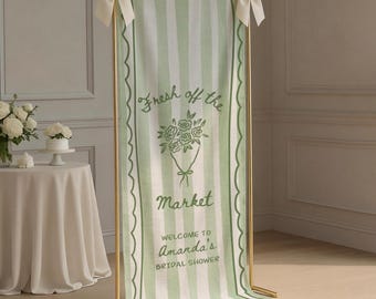 Fresh Off the Market Custom Linen Bridal Shower Welcome Sign, Fabric Engagement Banner, Bachelorette Party Decor, Floral Outdoor Photo Sign