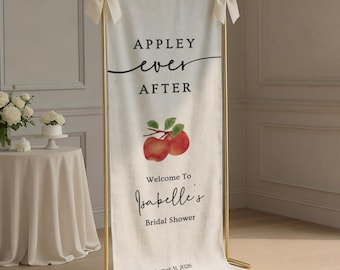 Appley Ever After Bridal Shower Welcome Sign, Custom Fabric Linen Wedding Shower Banner, Fall Bachelorette Party Decor, Apple Theme Couples