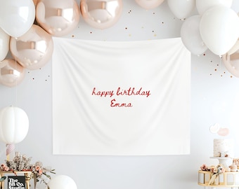 Personalized Birthday Banner, Custom Name Birthday Backdrop, Fabric Birthday Sign, Milestone Party Decor, Simple Birthday Tapestry