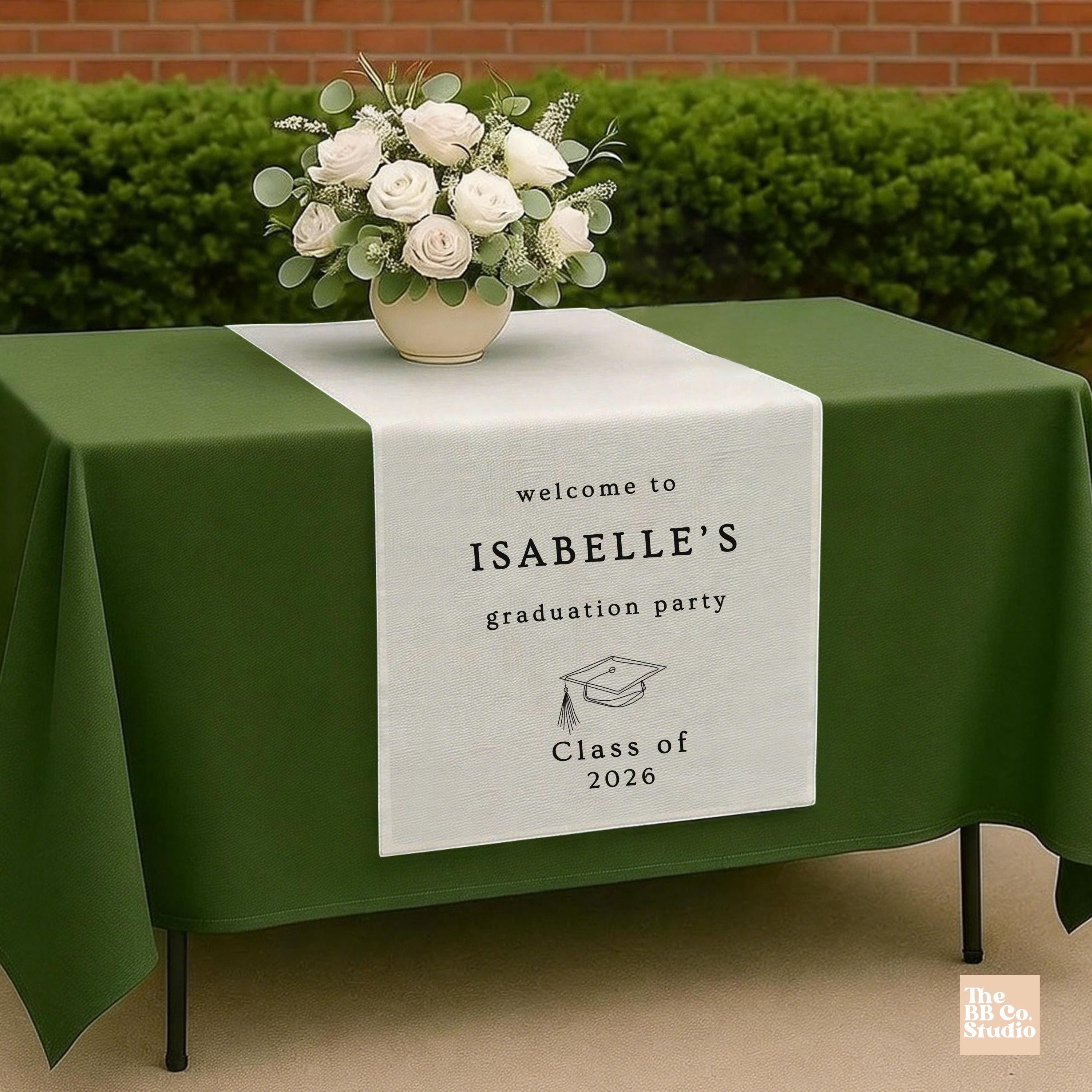 Spring Graduation Linen Graduation Party Linen Table Runner, Custom Fabric Welcome Gift Table ...