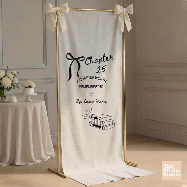 Pancarta personalizada para el 25 cumpleaños, telón de fondo personalizado con nombre para cumpleaños, letrero de tela para cumpleaños, decoración para fiesta del capítulo 25, tapiz para el vigésimo quinto cumpleaños