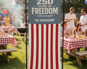 Custom American Flag Sign with Name America 250th Anniversary 4th of July Decor Fourth of July Family Bbq Reunion Banner USA Flag