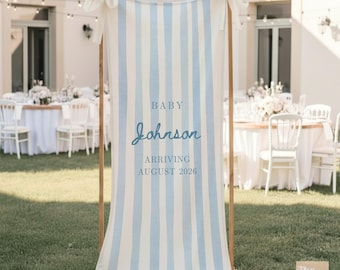 Plaque en lin pour baby shower, plaque de bienvenue en tissu personnalisée pour baby shower, bannière personnalisée pour baby shower, décoration de douche photo de toile de fond à rayures vichy