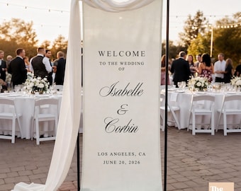 Wedding Welcome Sign, Fabric Wedding Banner – Custom Linen Wedding Sign, Outdoor Ceremony Decor, Minimalist Wedding Entrance Sign