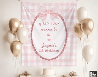 Personalized 1st Birthday Banner, Just Wanna Be One Custom Birthday Backdrop, Girl First Birthday Party Decor, Birthday Party Photo Backdrop