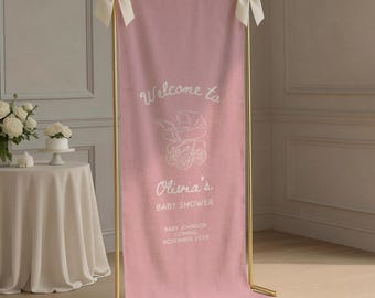 Linen Baby Shower Banner, Custom Fabric Baby Shower Welcome Sign, Personalized Baby Shower Sign Welcome Sign Shower Decor Photo Backdrop