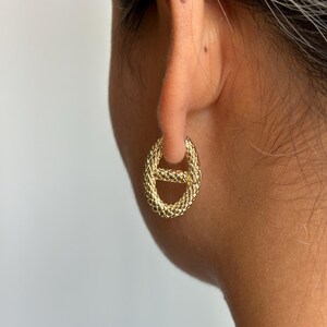Gold Textured Hoop Earrings Chunky Statement Earrings Braided Huggie Hoops Vintage Inspired Gold Earrings Everyday Jewelry Gift for Her