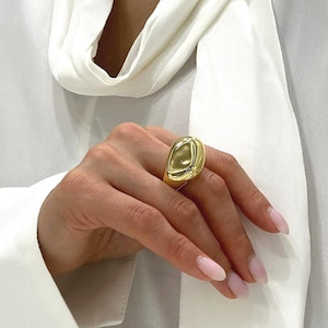 Classy Gold Dome Ring Chunky Gold Band Modern Geometric Statement Jewelry Handmade Big Gold Ring Thick Dome Band Gift for Her