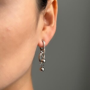 Silver Link Earrings Stainless Steel Chunky Hoop Earring Link Hoop Earrings Dangle Huggie Earrings Chunky Silver Geometric Hoop