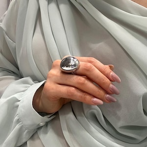 Handmade Silver Ball Ring Statement Silver Globe Ring Modern Minimalist Design Chunky Dome Ring Boho Silver Jewelry Silver Adjustable Ring